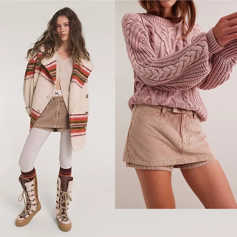 NWT New Free People We The Free Gallivanting Cord Almondine Skort Size 31 - Picture 2 of 8